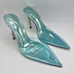 Good American Blue Pointed Toe Pumps Mules High Heels PVC Women Size 7.5